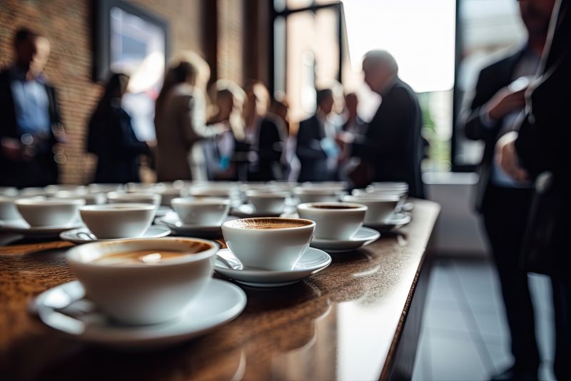 Coffee Cups on a table with people networking in the background